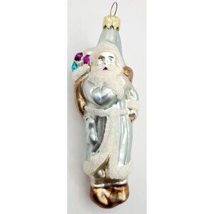 Vintage West German Glass Santa Claus St Nicholas Ornament with Bag of Gifts